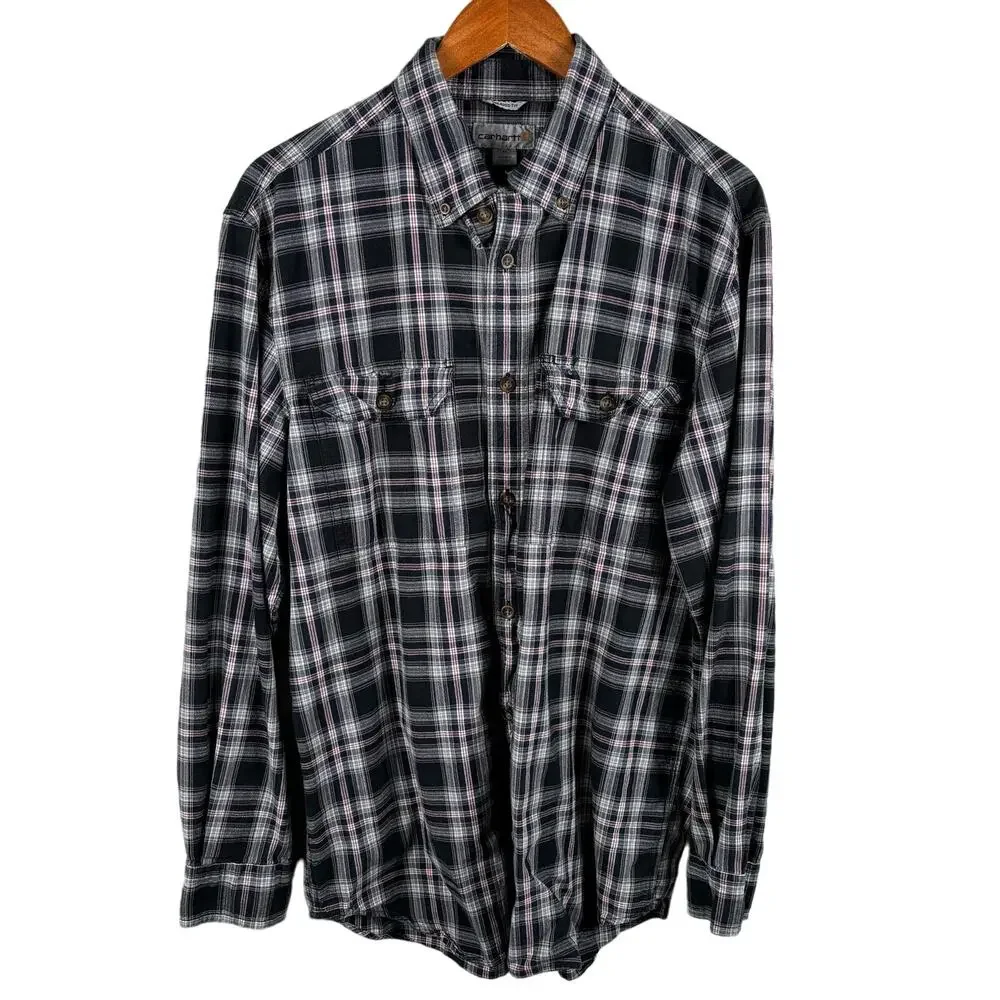 Carhartt Button‎ Down Shirt Top Men's Size Medium Long Sleeves Relaxed Fit Plaid